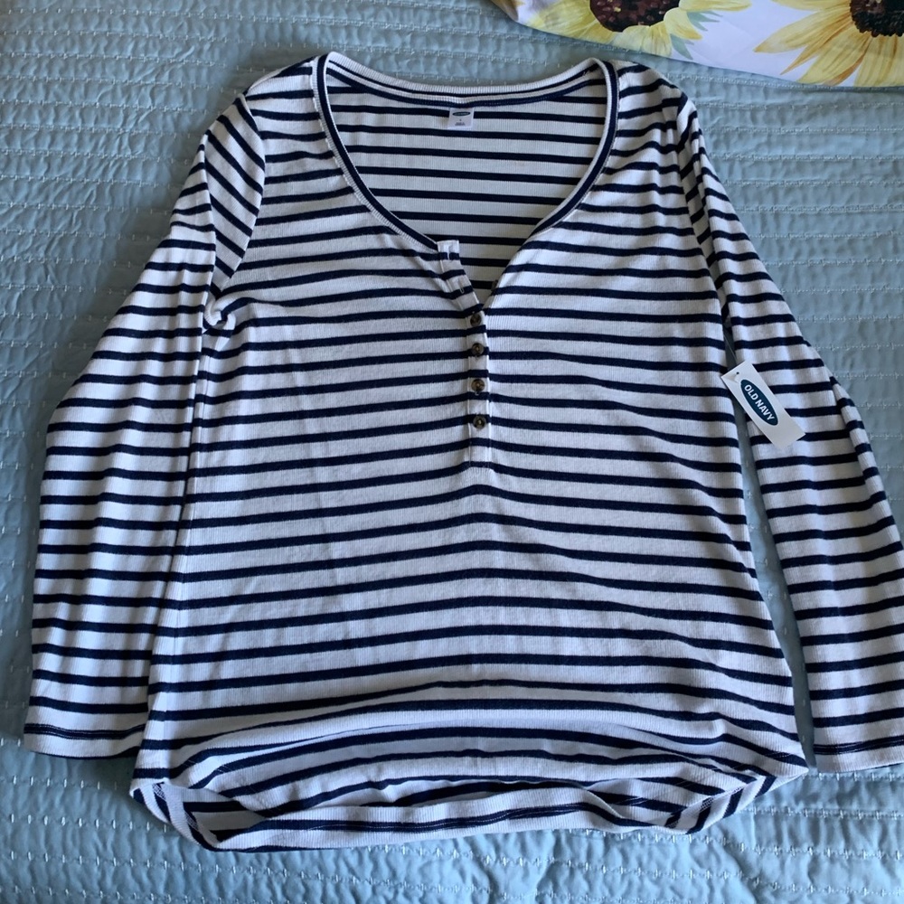 Long Sleeve Navy Blue and White Striped Old Navy Shirt